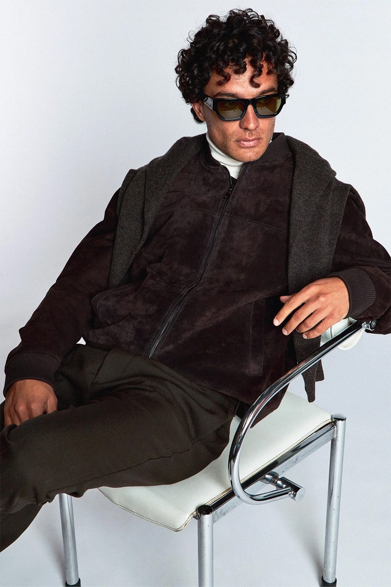 Espresso Suede Bomber Jacket from De Savary London