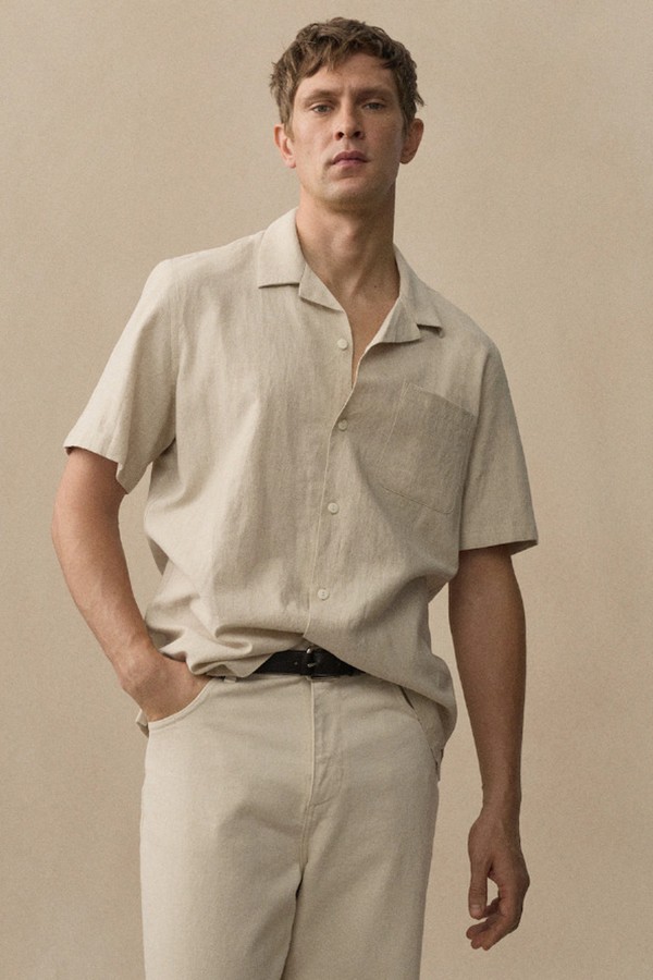 Linen Shirt With Bowling Collar And Pocket from Mango