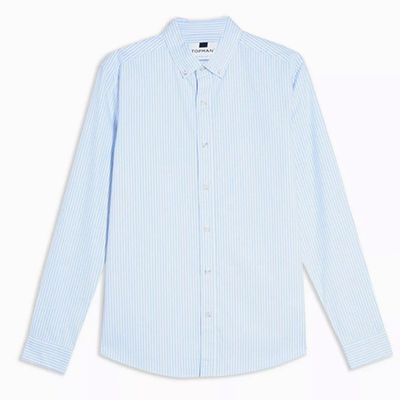 Blue And White Stretch Skinny Oxford Shirt