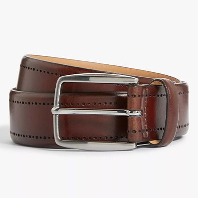 35mm Brogue Detail Leather Belt Dark Brown from John Lewis & Partners