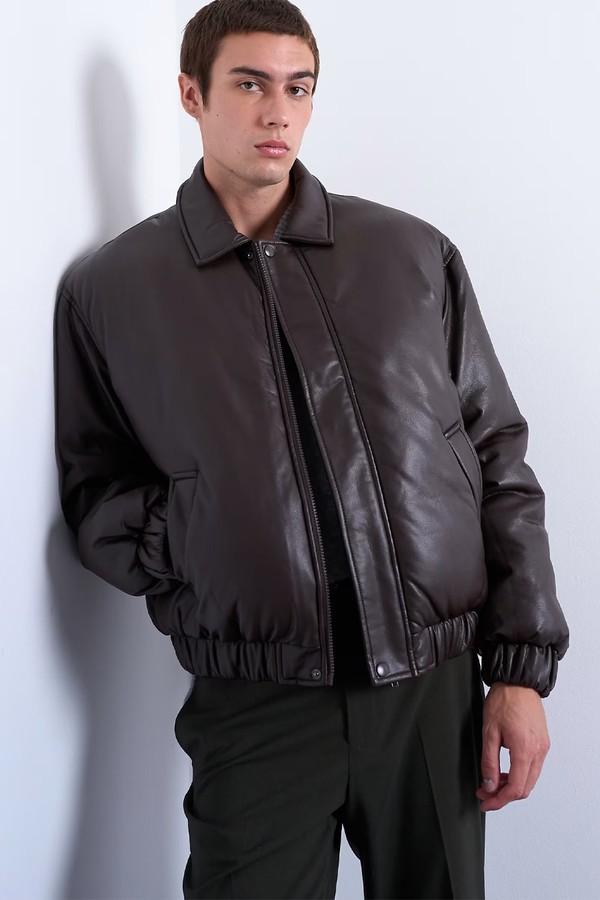 Faux Leather Puffer Jacket from Topman