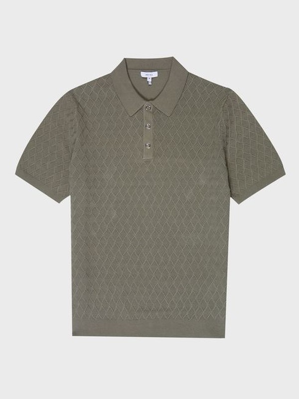 Textured Diamond Stitch Polo T-Shirt