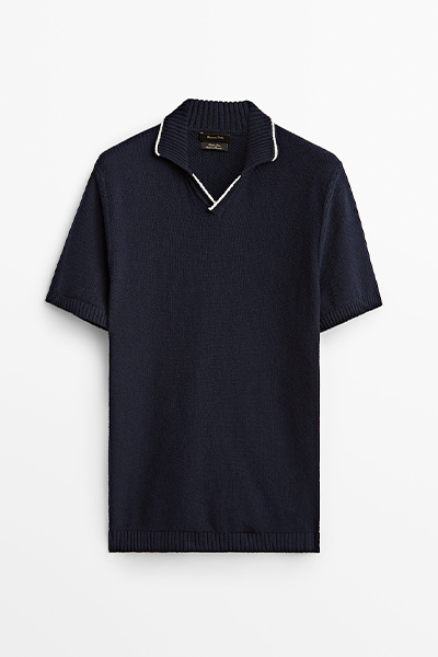 Herringbone Short Sleeve Polo Sweater from Massimo Dutti