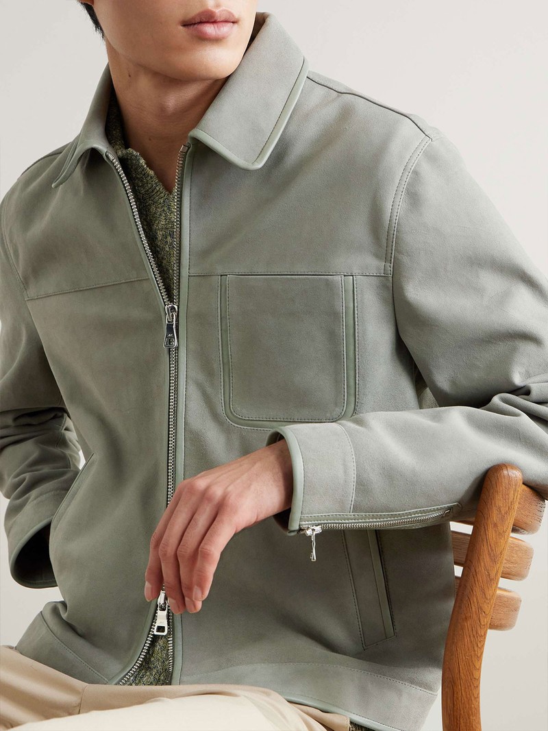 Panelled Leather-Trimmed Suede Jacket