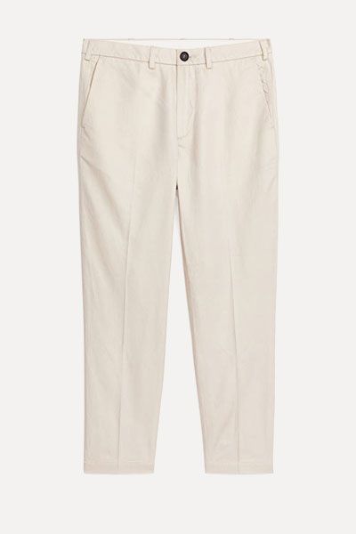 Regular Cropped Cotton-Linen Trousers