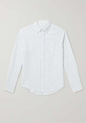 Button-Down Collar Striped Linen and Cotton-Blend Shirt