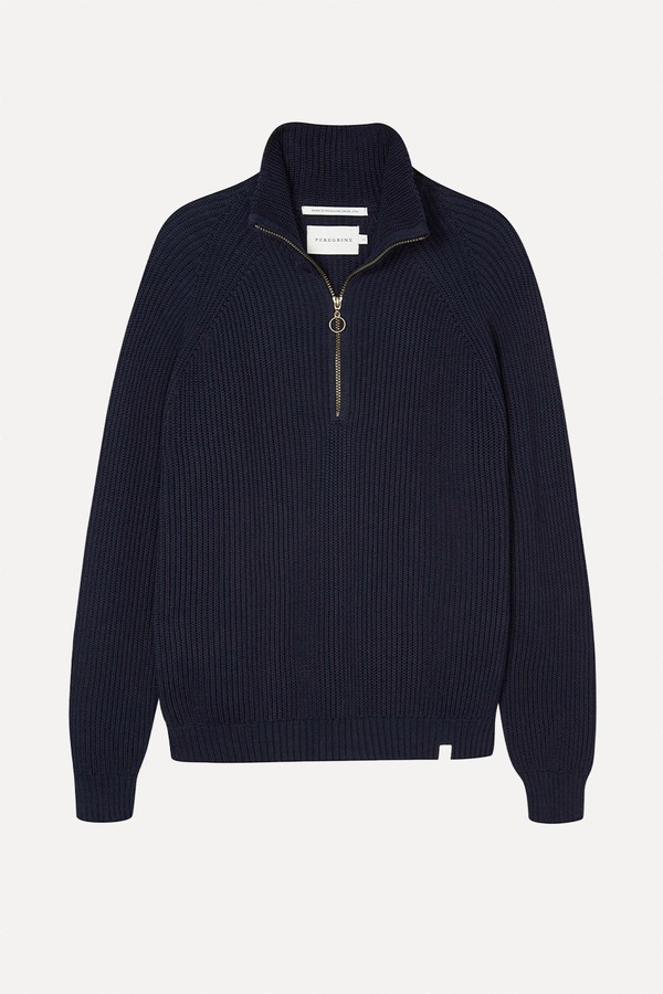Pure Cotton Ribbed Quarter Zip Jumper from Peregrine