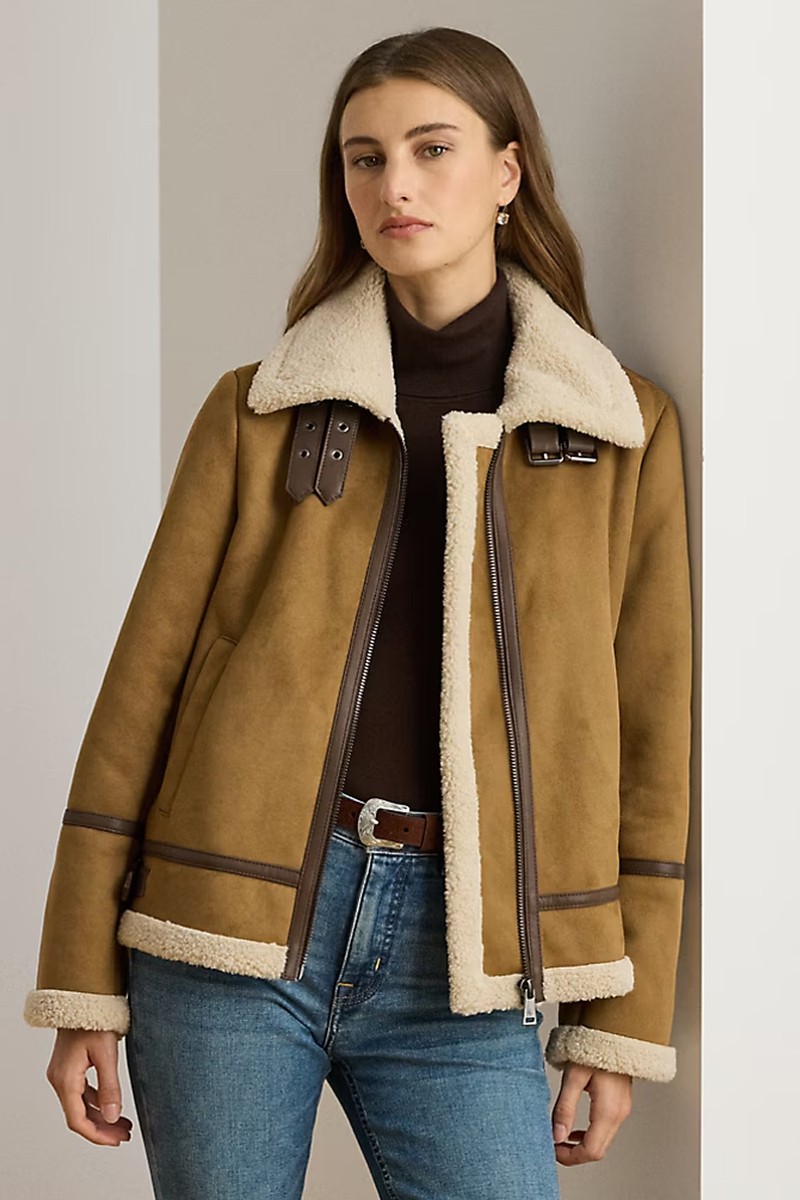 Buckle-Trim Faux-Suede Jacket