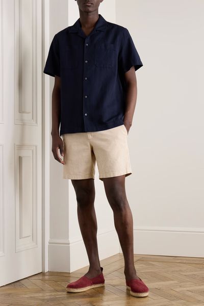 Slim-Fit Straight-Leg Striped Cotton Bermuda Shorts from Mr P. 
