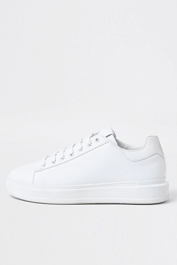 White Wedge Back Tab Trainers