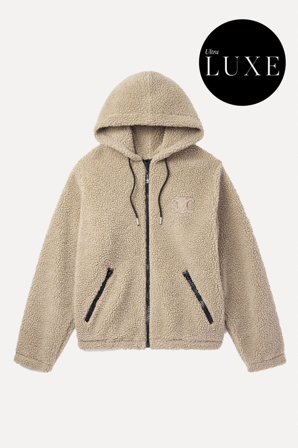 Logo-Embroidered Fleece Hooded Jacket from Celine