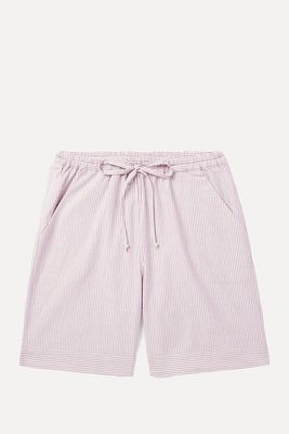Straight-Leg Striped Cotton-Seersucker Drawstring Shorts from  Loretta Caponi 