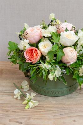 Florist's Seasonal Choice Hat Box Arrangement from Real Flowers