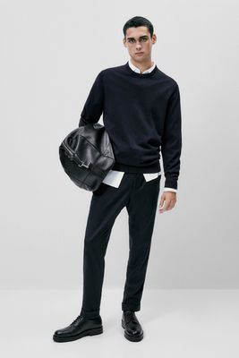 Cotton & Wool Blend Crew Neck Sweater from Massimo Dutti