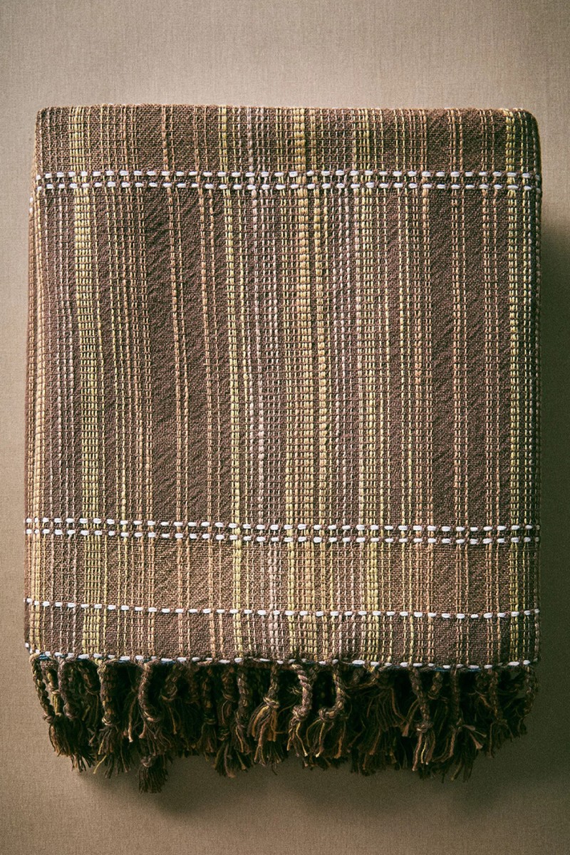 Striped Cotton Throw With Fringing from Zara