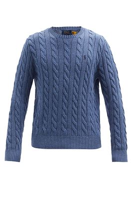 Logo Embroidered Cable Knit Cotton Sweater from Polo Ralph Lauren