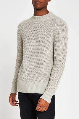 Stone Knitted Waffle Jumper
