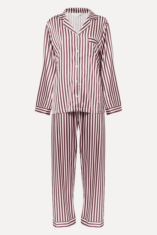 Contrast-Piping Straight-Leg Stretch-Woven Pyjama Set from The Nap Co