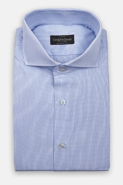 Cutaway Collar Shirt in Light Blue Fine Stripe
