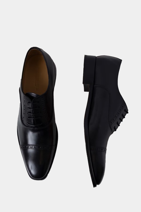 Black Leather Semi Brogue Shoe