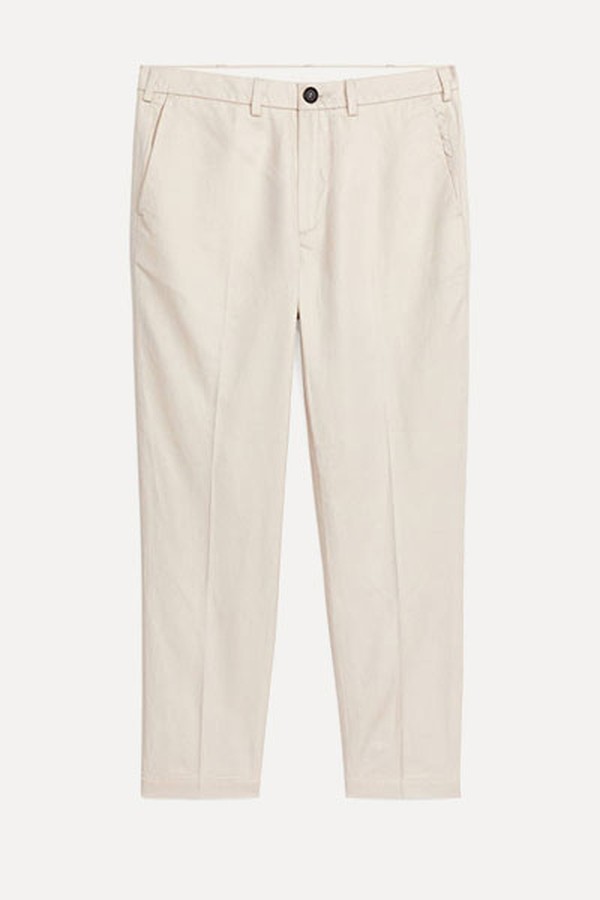 Regular Cropped Cotton-Linen Trousers