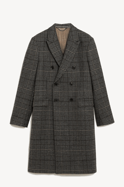 British Wool Checked Double Breasted Coat
