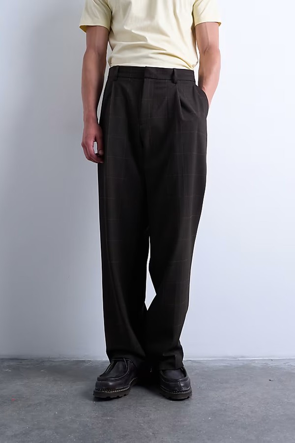 Wide Leg Check Smart Trousers  from Topman