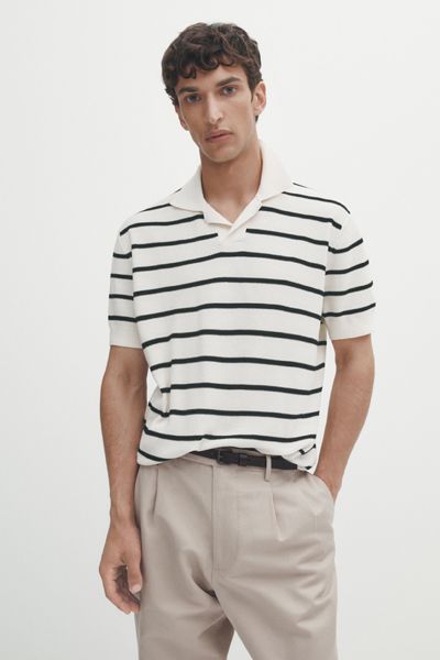 Textured Striped Cotton Polo Sweater from Massimo Dutti