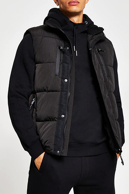 Black Padded Double Pocket Puffer Gilet from River Island