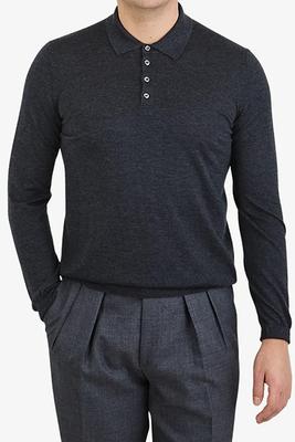 Grey Pure Cashmere Polo Shirt from Gran Sasso