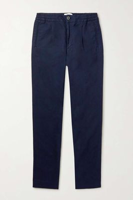 Straight-Leg Pleated Cotton and Linen-Blend Trousers