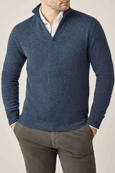 Atlantic Blue Pure Cashmere Zip-Up