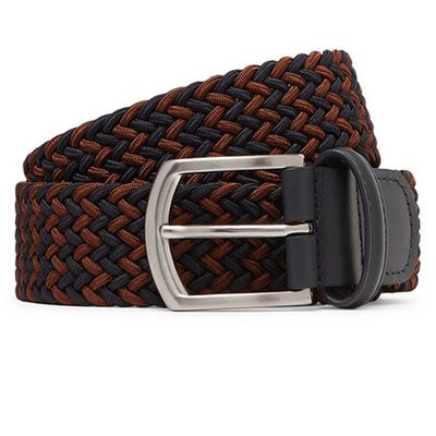 3.5cm Navy Leather-Trimmed Woven Elastic Belt from Anderson's