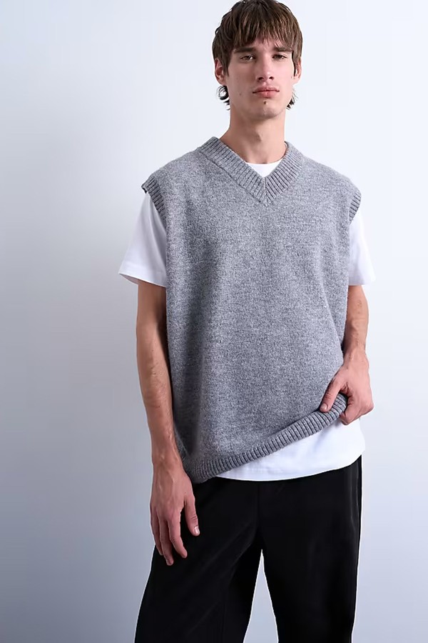 Oversized Fit Knitted V-Neck Tank from Topman