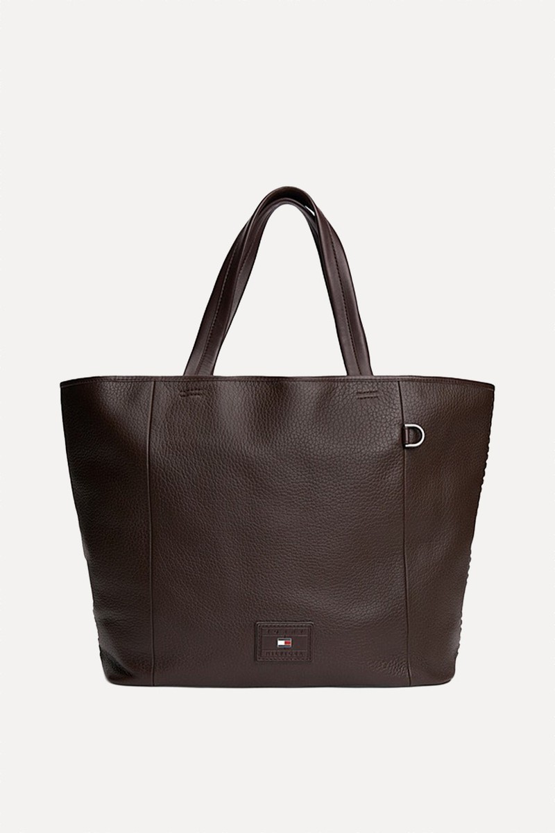 Logo Patch Leather Tote Bag
