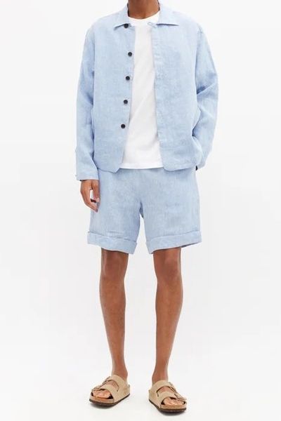 Drawstring-Waist Linen-Chambray Shorts