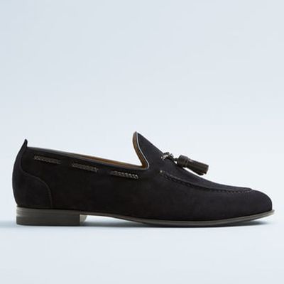 Blue Split Suede Leather Loafers from Zara