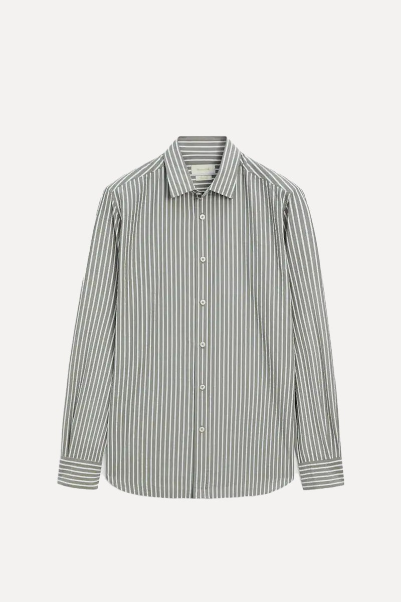 Seersucker Regular Fit Cotton Striped Shirt from Massimo Dutti