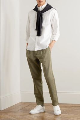 Straight-Leg Pleated Garment-Dyed Cotton and Linen-Blend Trousers, £145