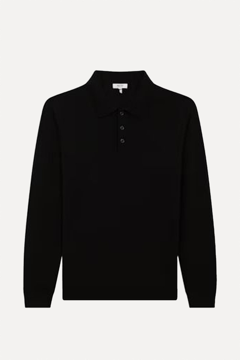 Trafford Knitted Wool Long Sleeve Polo Top from Reiss