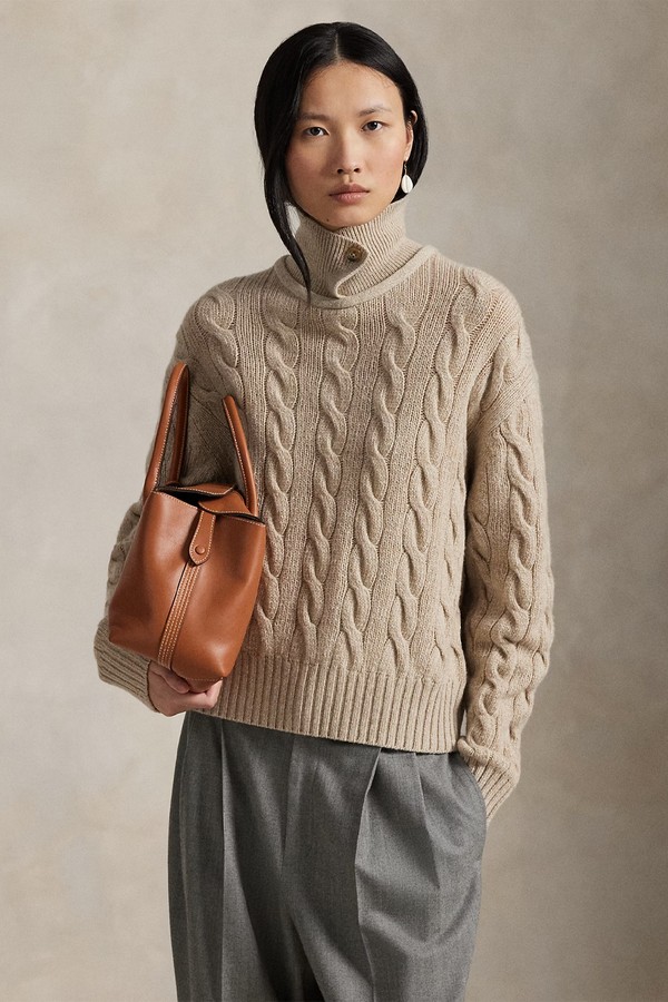 Cable Wool-Cashmere Polo-Collar Jumper