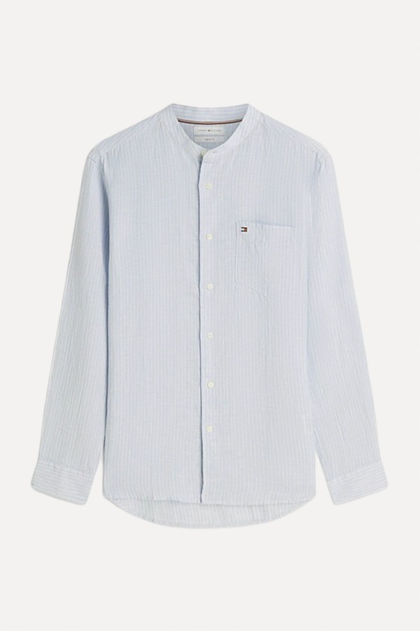 Regular Fit Washed Linen Pinstripe Shirt