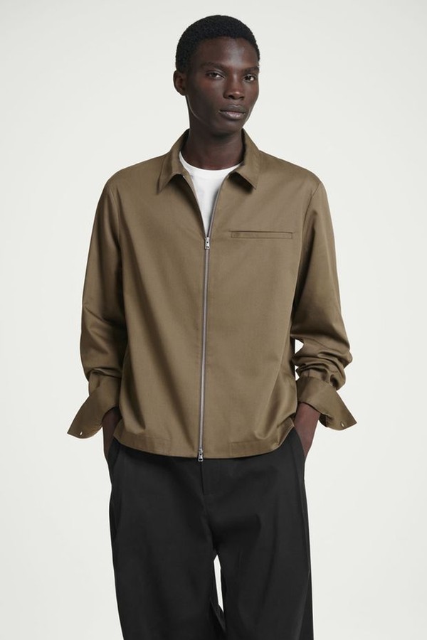 Zip-Up Twill Overshirt