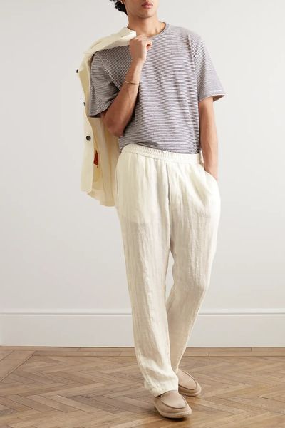 Straight-Leg Striped Linen Drawstring Trousers from Barena