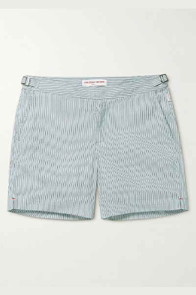 Bulldog Mid-Length Striped Cotton-Blend Swim Shorts