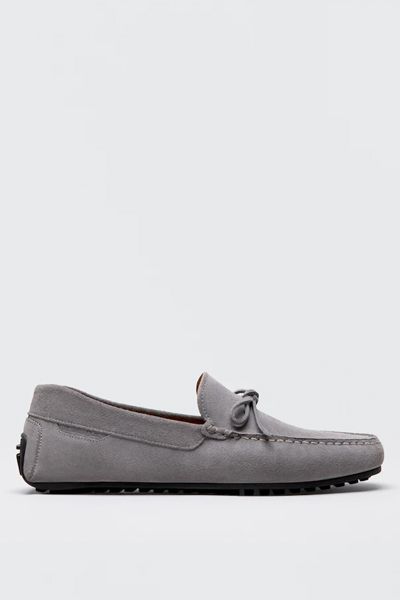 Grey Split Suede Leather Loafers from Massimo Dutti