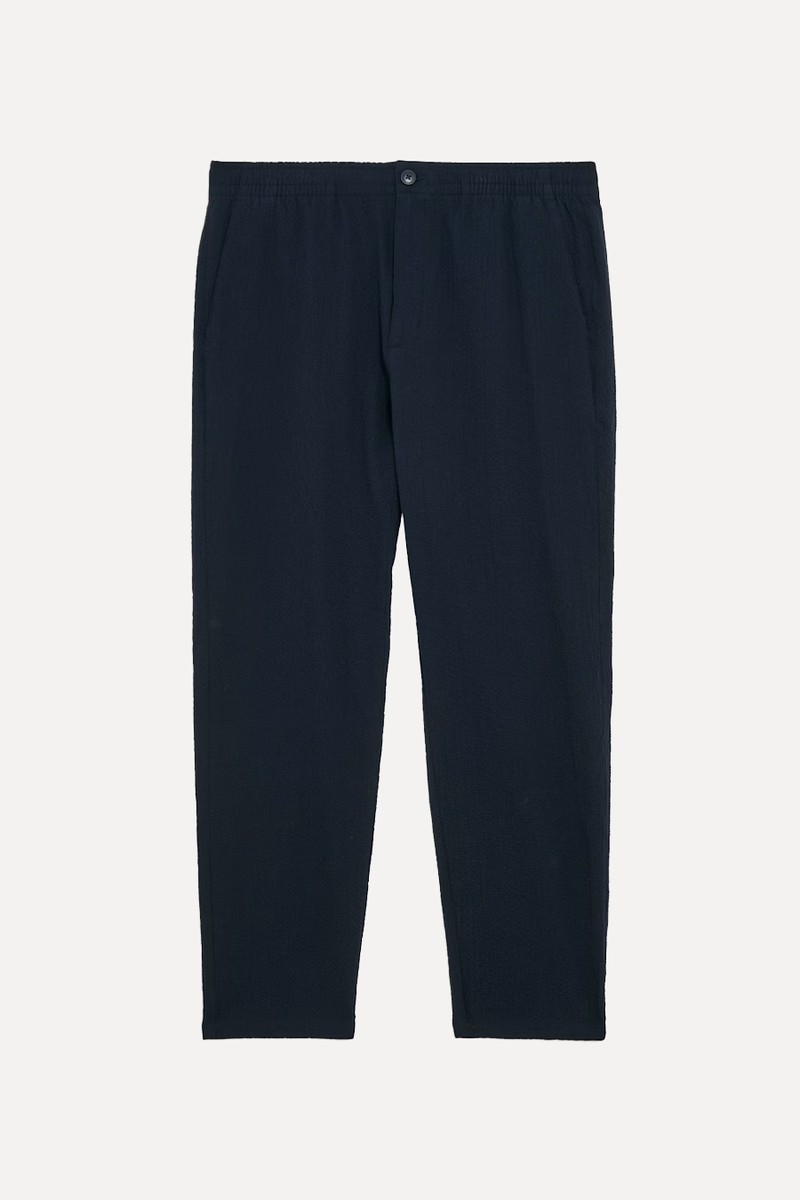 Tapered Fit Lightweight Seersucker Elasticated Waist Trousers