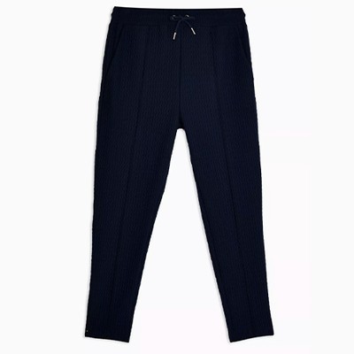 Navy Textured Pintuck Joggers