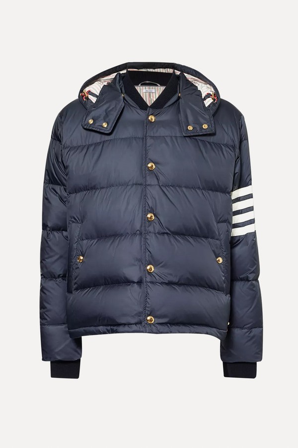 Hooded Buttoned-Pockets Regular-Fit Shell-Down Jacket from Thom Browne