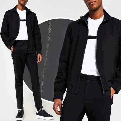 Black Nylon Panel Funnel Neck Slim Fit Jacket, £50